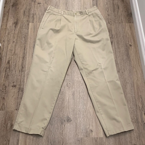 Savane Men’s Pleated Chino Pants Trousers Khaki with Cuffs 38 x 31 Office Preppy - Picture 1 of 13